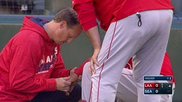 LAA@SEA: Escobar exits game after hit by a pitch