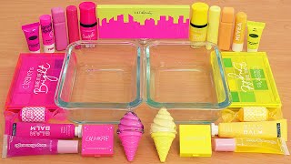 Pink Vs Yellow - Mixing Makeup Eyeshadow Into Slime Asmr