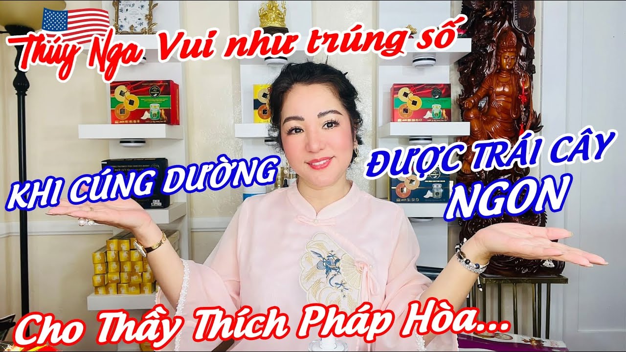 Thuý Nga vui như trúng số khi cúng dường được trái cây ngon cho Thầy Thích Pháp Hoà..