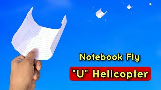 paper flying U helicopter, best flying helicopter plane, half circle plane, flying notebook plane Resimi