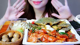 ASMR Raw Salmon and Crab soaked in soy sauc EATING SOUNDS | LINH-ASMR