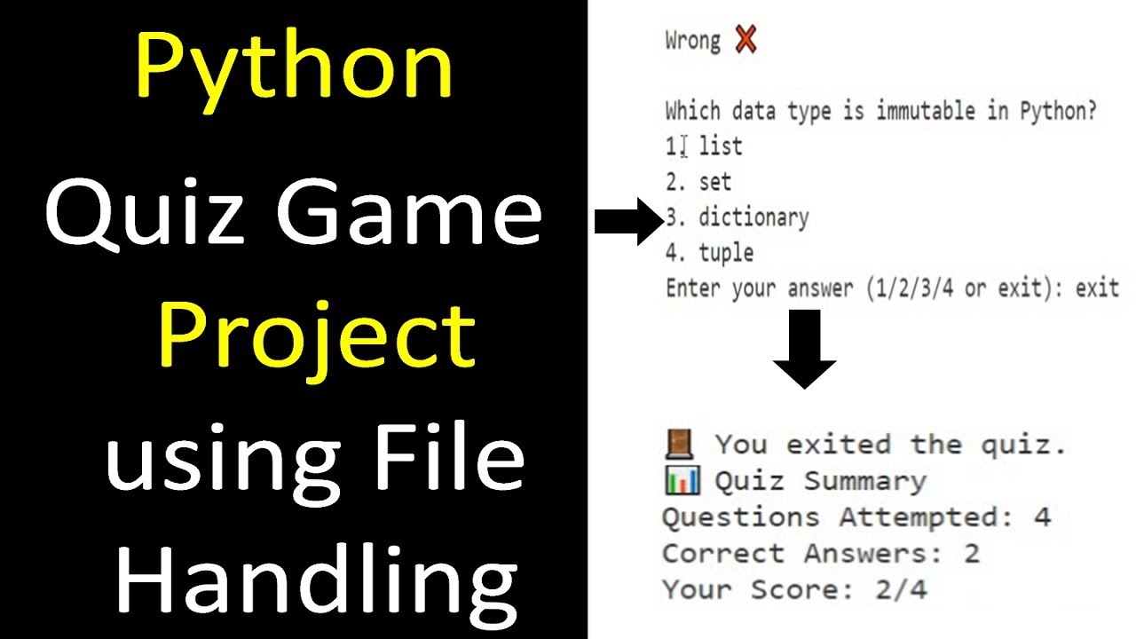 Python Quiz Game Project using Files for Beginners | Python Projects | Attempt Quiz and View Score