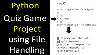 Python Quiz Game Project using Files for Beginners | Python Projects | Attempt Quiz and View Score