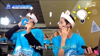 Produce X 101 Episode 11 Yohan and Dongpyo Cut 'How to put make up' by Yohan followed by Dongpyo