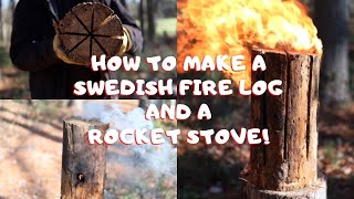 #39 How to make a Rocket Stove and a Swedish Fire Log! Great for camping and campfires.