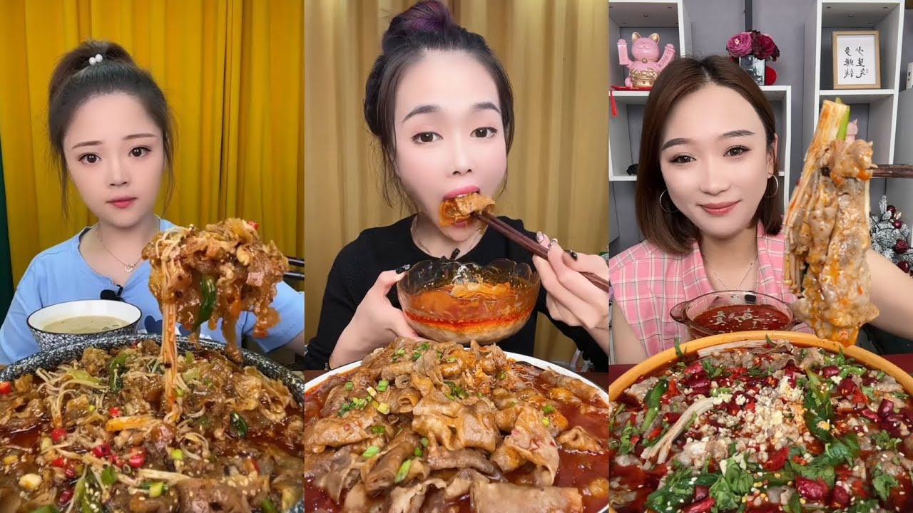 Eat Chinese Spicy Hotpot Fat Beef Enoki Mushrooms, with sesame sauce | Asmr Mukbangs