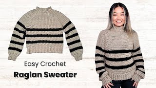 Easy Crochet Raglan Pullover Sweater Striped Tutorial screenshot 5