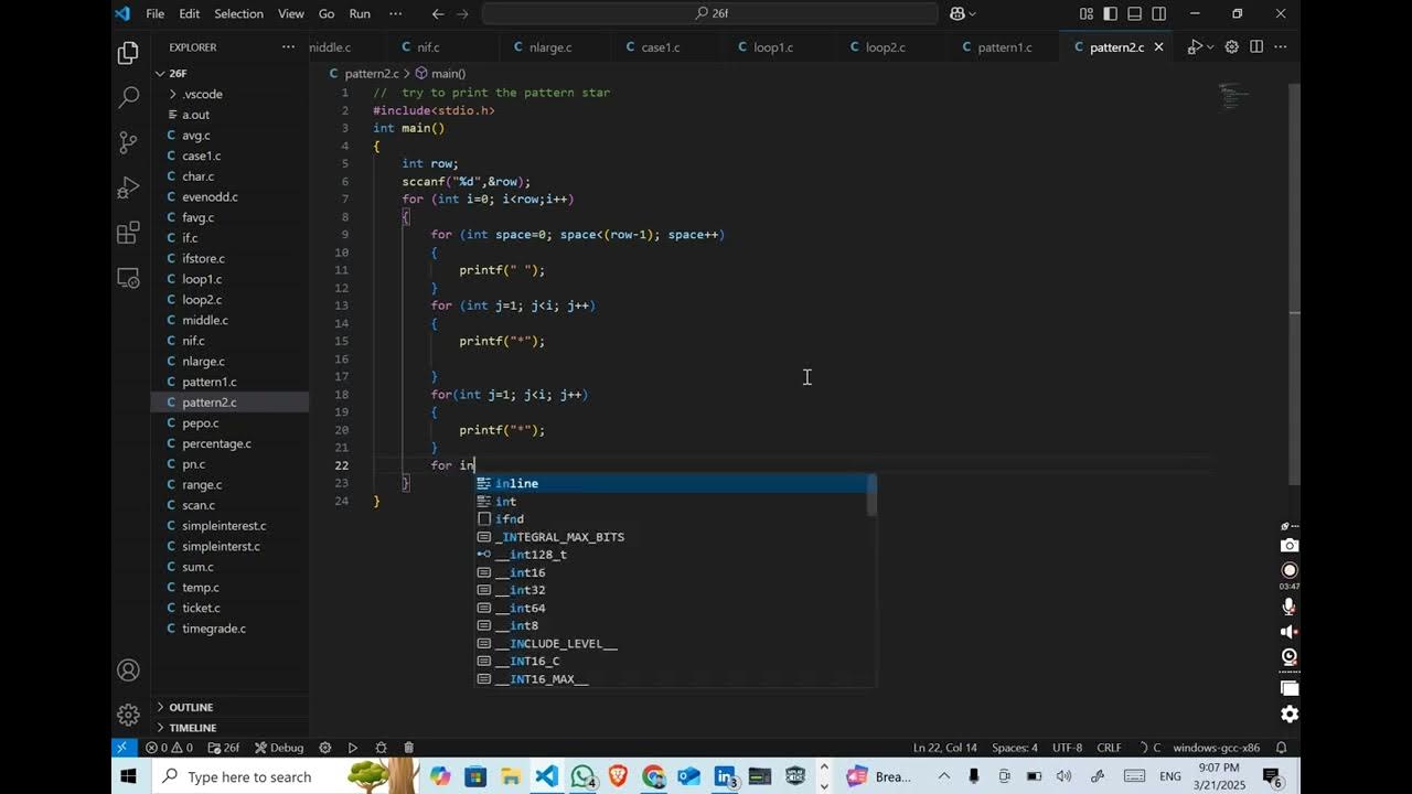 Print Star Pattern in C Programming Using For Loop - YouTube