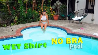  NO BRA sheer TOP and sheer panties in the wet t shirt  POOL [#1]