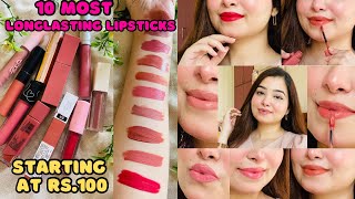 10 Most\/Best Affordable Long Lasting Lipsticks 2023 || Peachy Nudes,Pinky Nude,Corals, Red Lipsticks