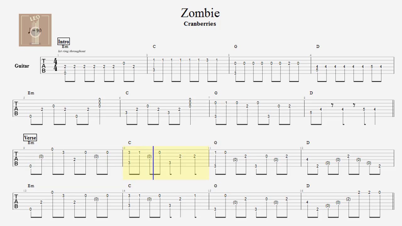 Zombie Tab (Ver 5) by The Cranberries @, PDF