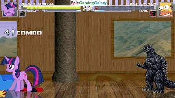 Twilight Sparkle And Godzilla VS Homer Simpson And Deadpool In A MUGEN Match / Battle / Fight