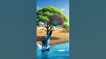 The dolphin watered the tree and the peacock built its nest onthe same tree. #ai #tree #peacock