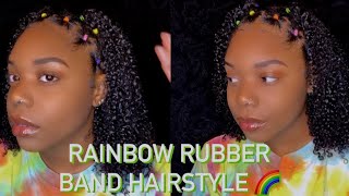 Rainbow Rubber Band Hairstyle 🌈🦄 | 3c/4a Curly Hair #PRIDE
