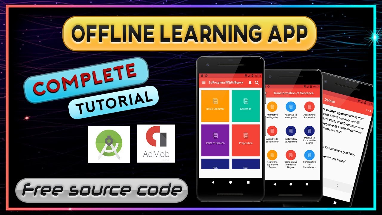 How to make Android Offline Learning App with AdMob | Tutorial App with ...