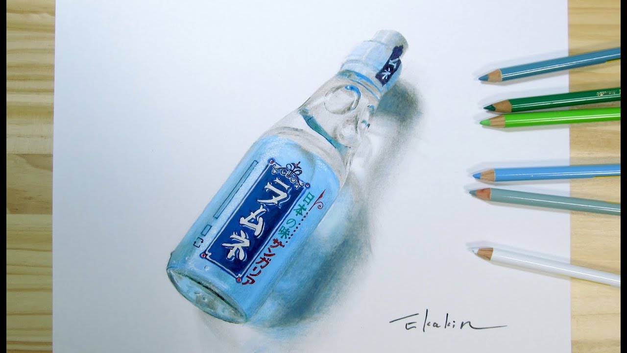 ラムネの絵をリアルに描いてみた Painting And Drawing A Bottle Of Ramune Youtube