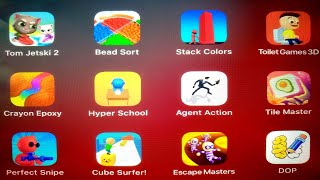 Tom Jetski 2,Bead Sort,Stack Colors,Toilet Games 3D,Crayon Epoxy,Hyper School,Agent Action screenshot 2