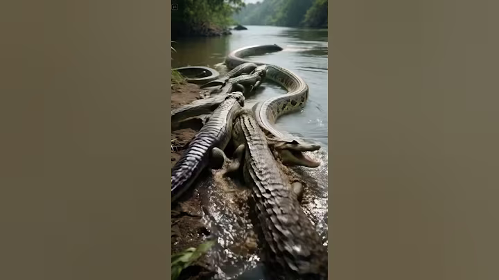 Crocodiles and Pythons live together in symbiosis by the river... #anime #wildlife #python #ai