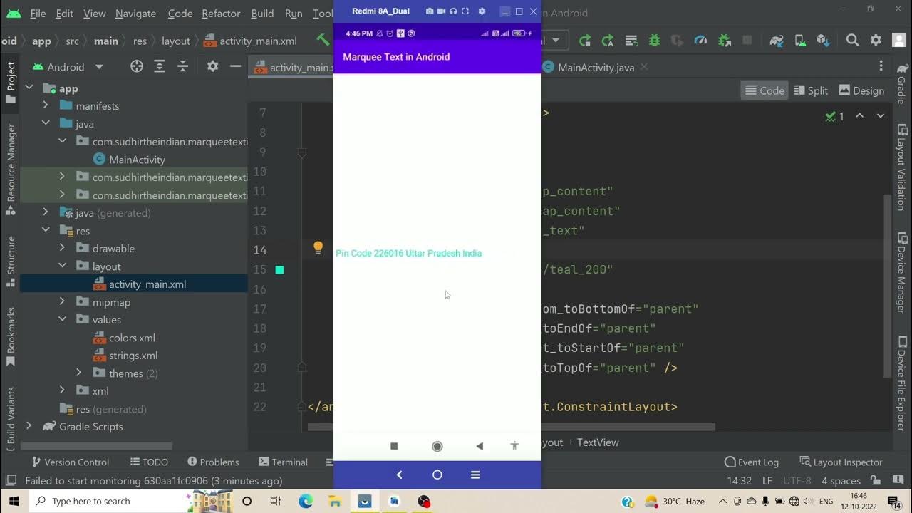 How to use Marquee Text in Android Studio App | Text Animation in ...