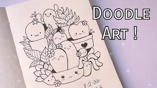 Doodle art with ink - cactus || رسم دودل أرت - صبار!