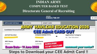 Army Havaldar Education Admit Card🔥Kaise Download Kare| Login Process| Exam Date 11 JUNE #admitcard