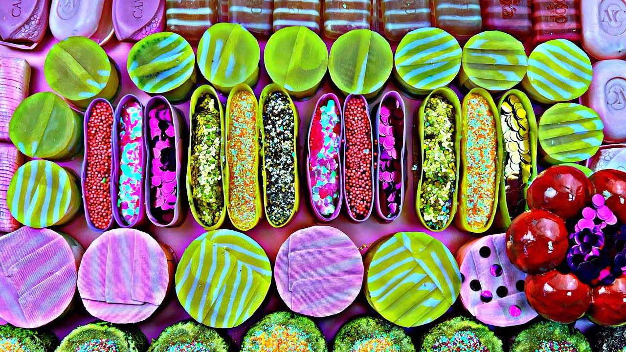 Crushing soap boxes with glitter ✨ clay cracking light plasticine 🌺