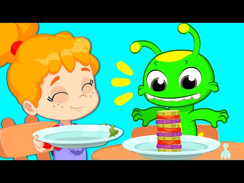 Groovy марсианин учит детей питаться полезными овощами.