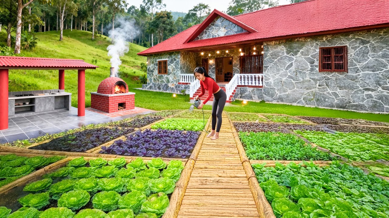 TIMELAPSE – 1 Year of Building Dream House a Farm with a complete Wooden House and Vegetable Garden