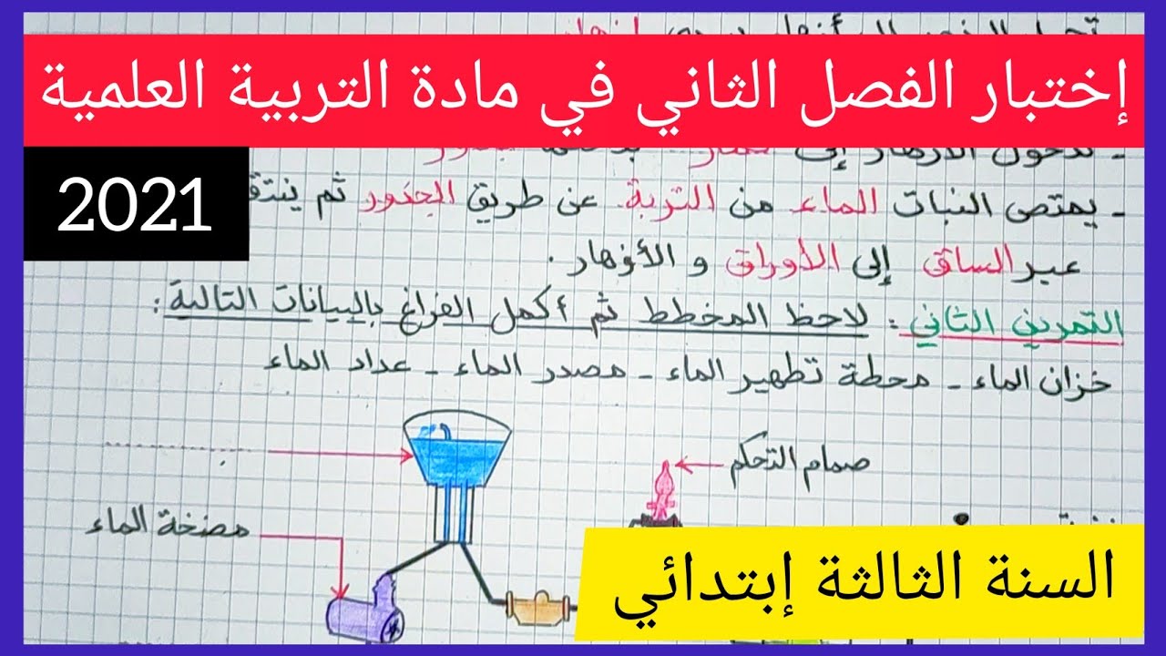 إختبار الفصل الثاني في مادة التربية العلمية السنة الثالثة إبتدائي 2021