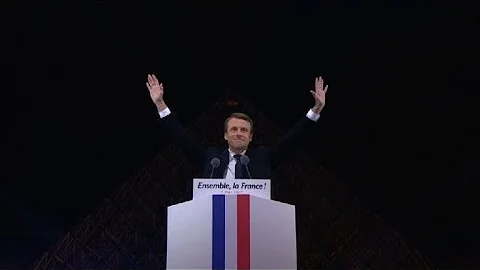 EU anthem 'Ode to Joy' plays as Macron arrives at victory rally