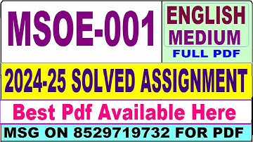 MSOE 001 solved assignment 2024-25 || msoe 001 solved assignment 2025 in English || ignou msoe1 2025