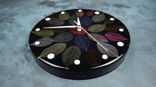 Часы из эпоксидной смолы с листьями-скелетами | Смола Искусство