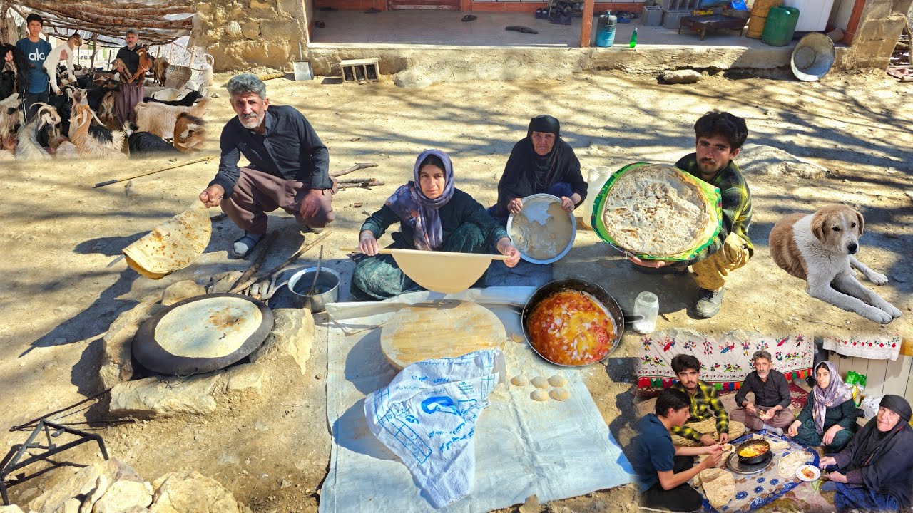 Authentic life of mountain nomads -baking traditional bread, caring for goats and cooking local food