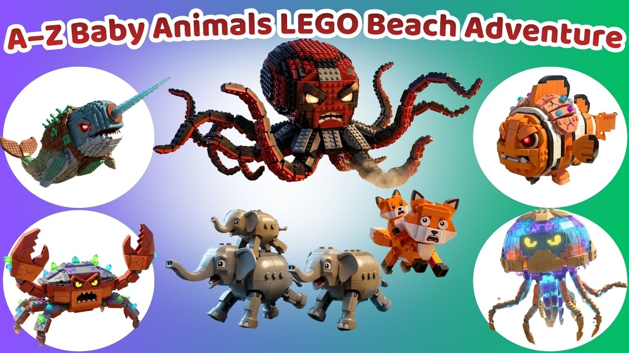 Детеныши животных LEGO против 26 морских чудовищ на пляже! Эпическое приключение в песочнице 🐾🌊🧱 ...