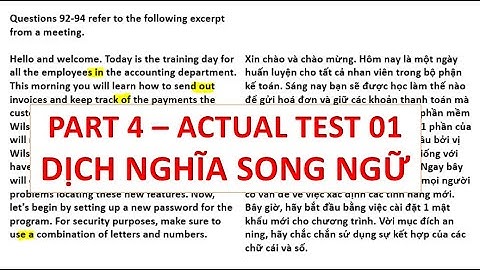 HACKER TOEIC - PART 4 -ACTUAL TEST 01 WITH ANSWER AND TRANSCRIPT - DỊCH NGHĨA SONG NGỮ