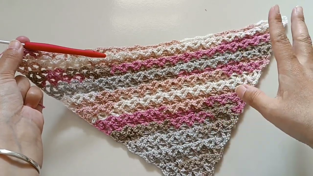 Right Hand/How To Crochet V  stitch bandana,mini scarf crochet tutorial