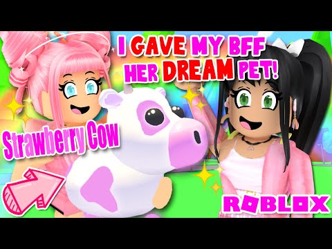 I Gave My Bff Her Dream Pet Adopt Me Roblox Strawberry Cow Youtube - strawberry cow roblox