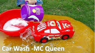 CARS WASH - Construction Crane Truck and MC Queen Car  Kids Videos for Children by HT BabyTV