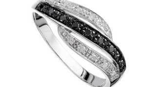 Sterling Silver White & Black Diamond Wave Ring