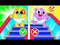 Safety rules in the escalator for kids  funny songs for baby  nursery rhymes by toddler zoo