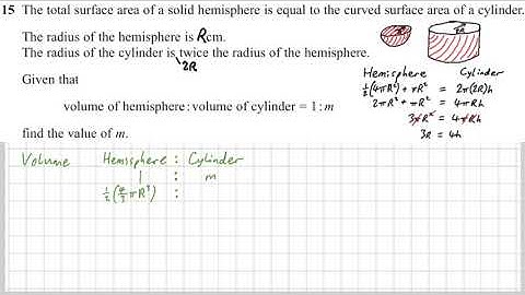 IGCSE Edexcel Jan 2019 1H: Q15 - Hemisphere-Cylinder Area-Volume Problem Solving