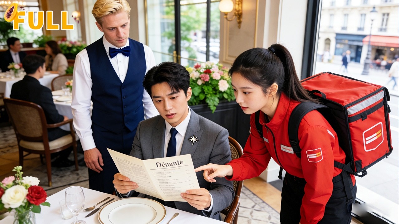 CEO confused by French menu—delivery girl steps in & orders steak in fluent French!Love sparks!