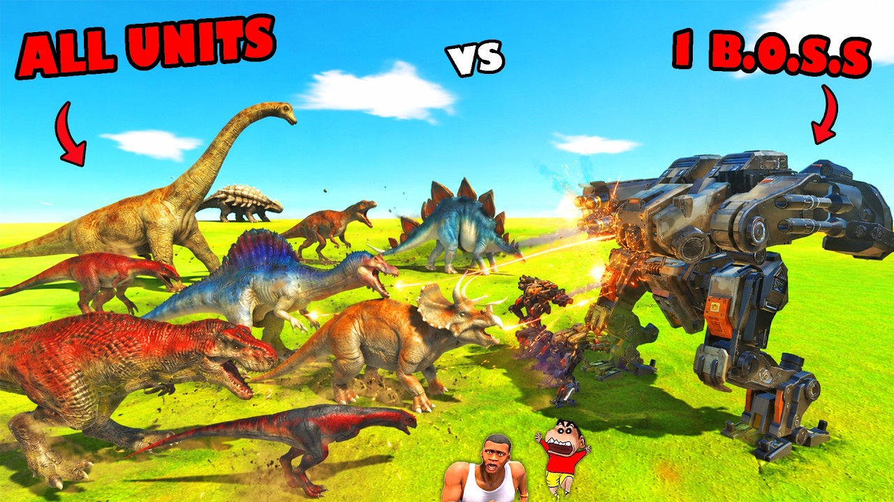 ALL UNITS vs UNDEFEATED MECHA BOSS ARMY in Animal Revolt Battle Simulator with SHINCHAN and CHOP