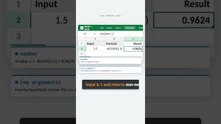 ACOSH in Excel — Inverse hyperbolic cosine — find input from cosh output #Shorts