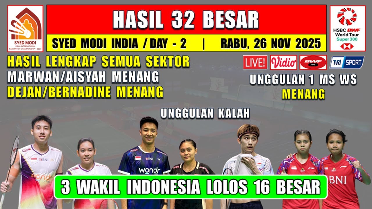3 WAKIL INDONESIA MENANG ~ Hasil Lengkap 32 Besar Syed Modi India 2025 Hari Ini ~ FAZA/AISYAH MENANG