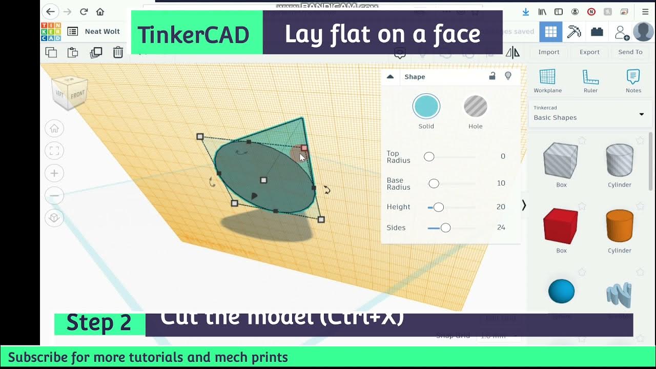 TinkerCAD lay flat on a face YouTube