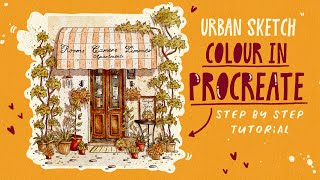 How To Draw with Watercolour brushes In Procreate - Italian door colouring page tutorial