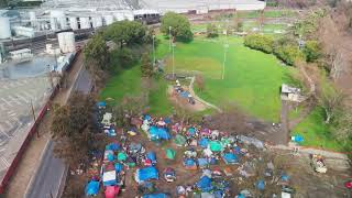 The title says it all. legal encampment for homeless population of
stanislaus county no rights reserved. free use.