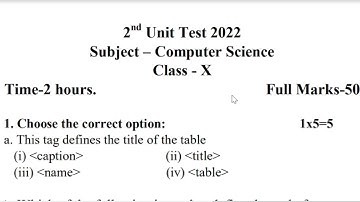 Class 10 Computer Science 2nd Unit Test Question Paper