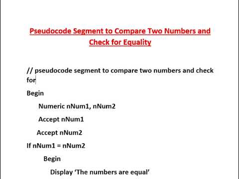 Pseudocode to compare two numbers and check for equality - YouTube